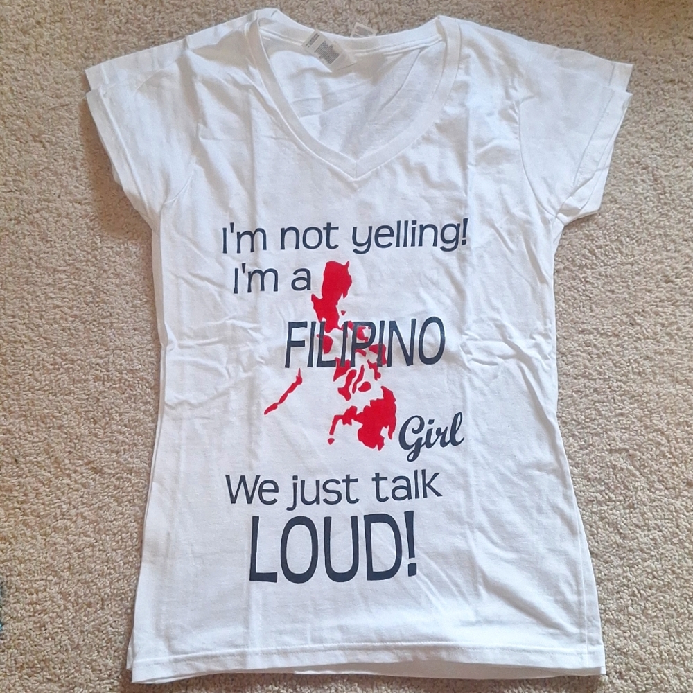 WHITE V-NECK SHIRTS WITH FILIPINO QUOTE